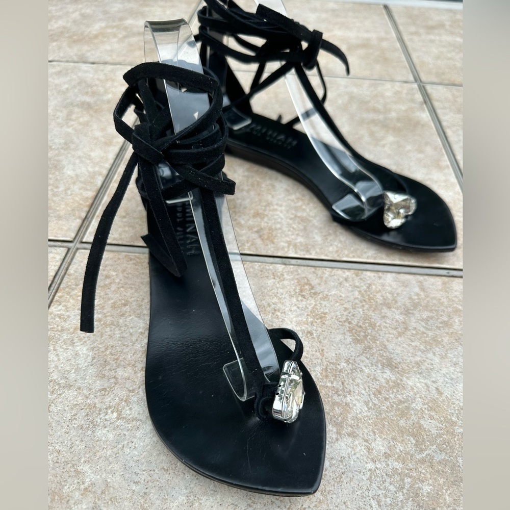 AMINAH ABDUL JILLIL SUEDE LACE UP POINTED SANDALS WITH GLASS - Picture 5 of 13